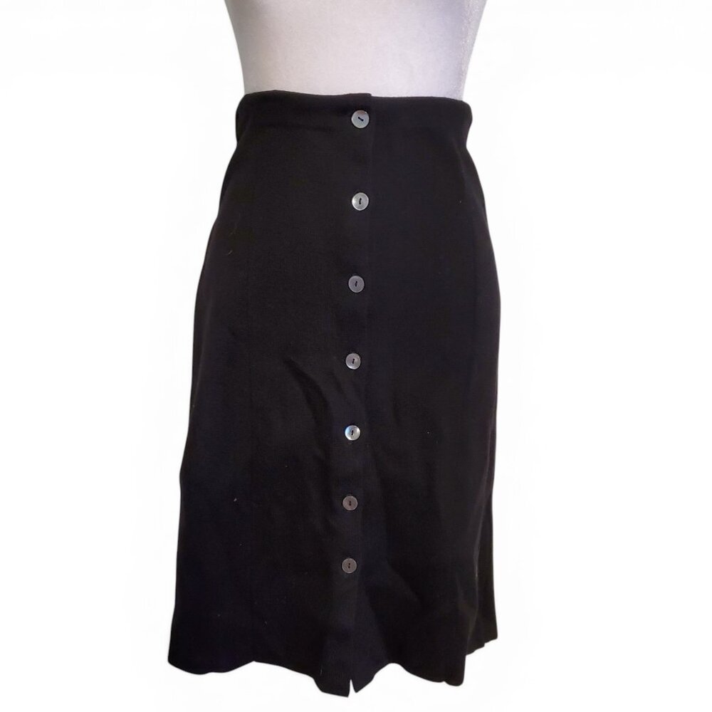 Brooks Brothers Black Merino Wool Button Up Front Midi Skirt Business Casual